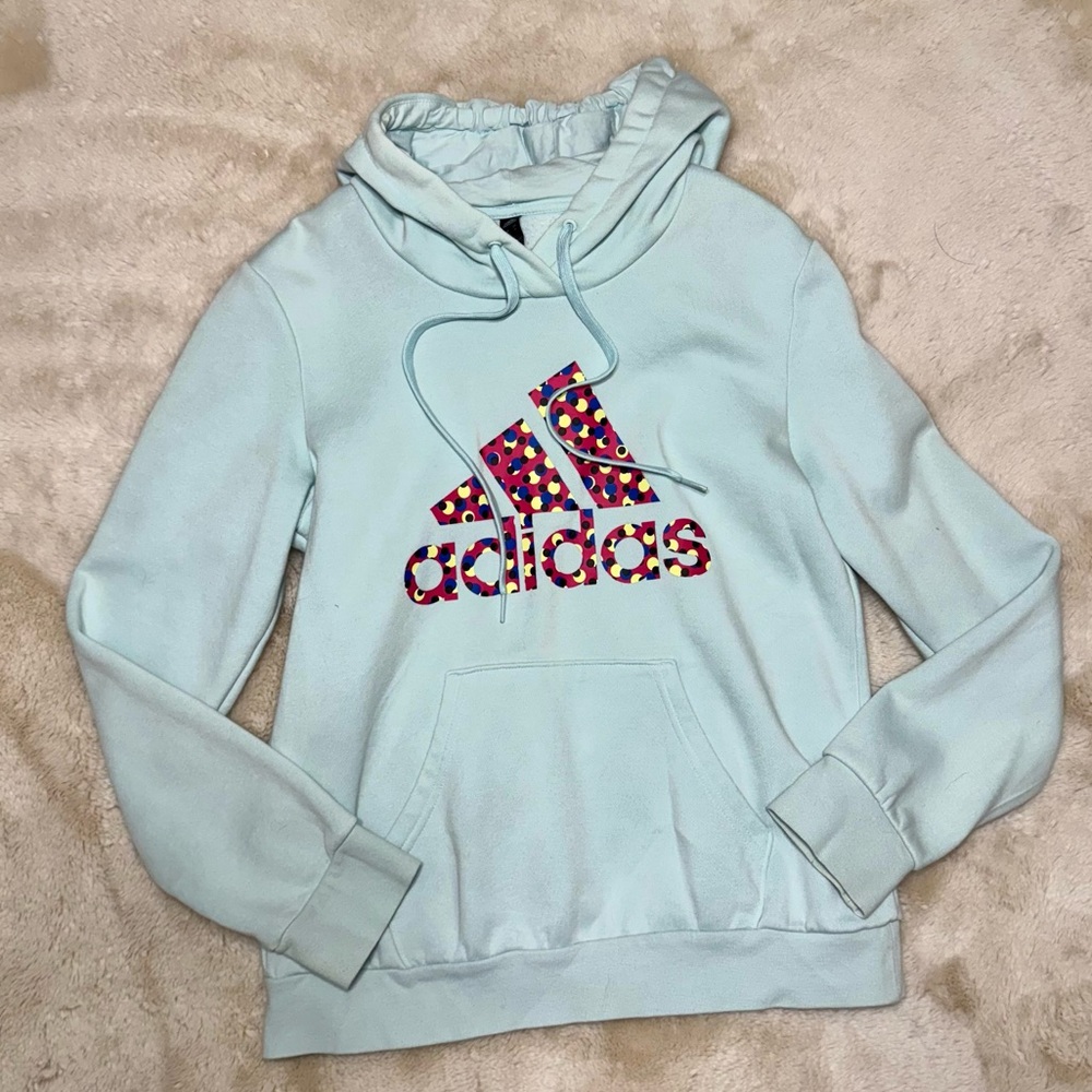 Adidas Pastel Blue Hoodie with Floral Logo